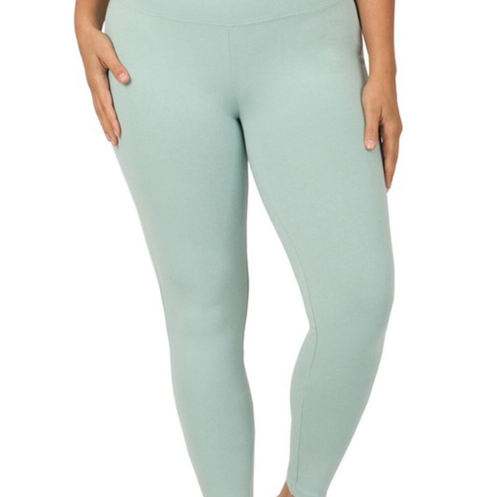 Zenana 1-3X Premium Cotton Wide Waistband Full Length Leggings - Dusty Green